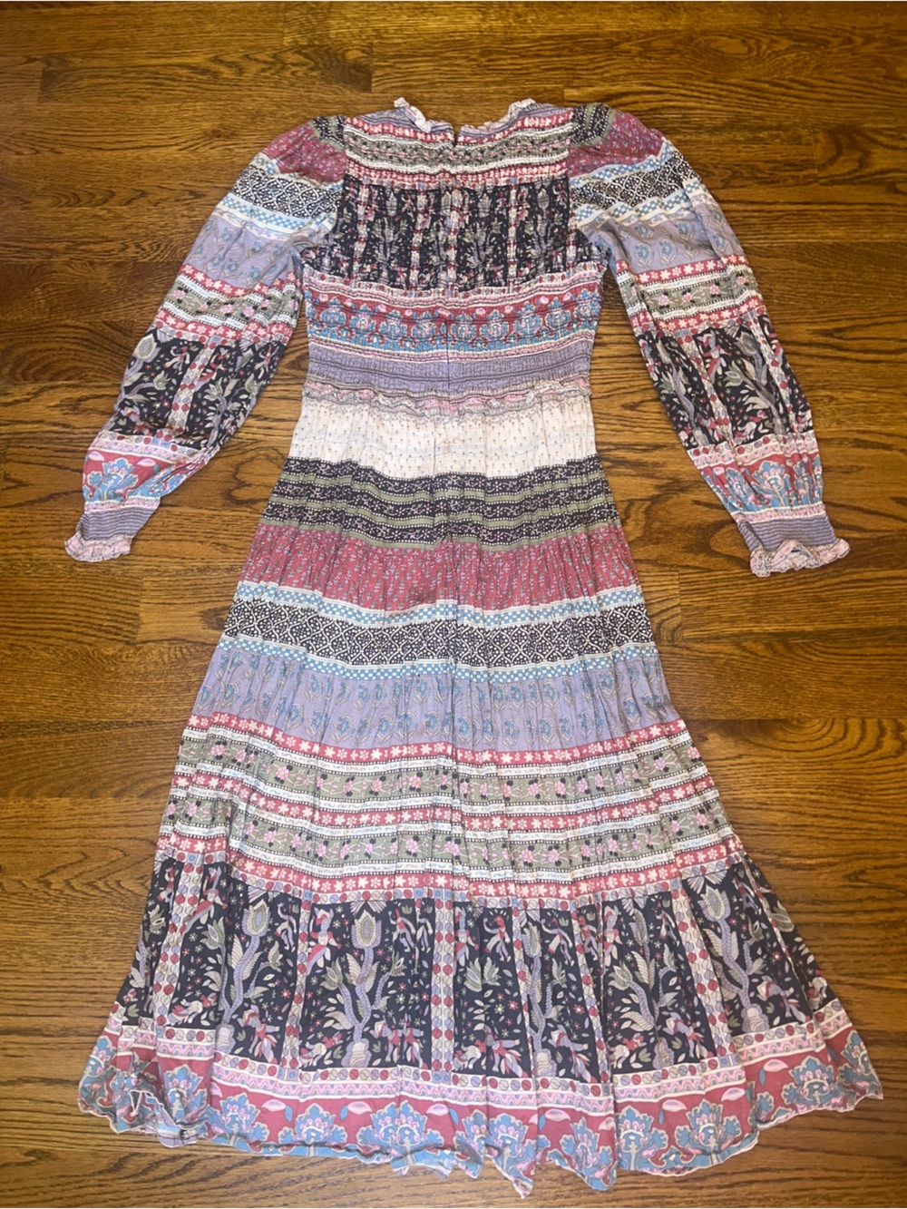 Sea New York 100% cotton Brooke Border Smocked Mixed Print Midi Dress 10 - Picture 6 of 10